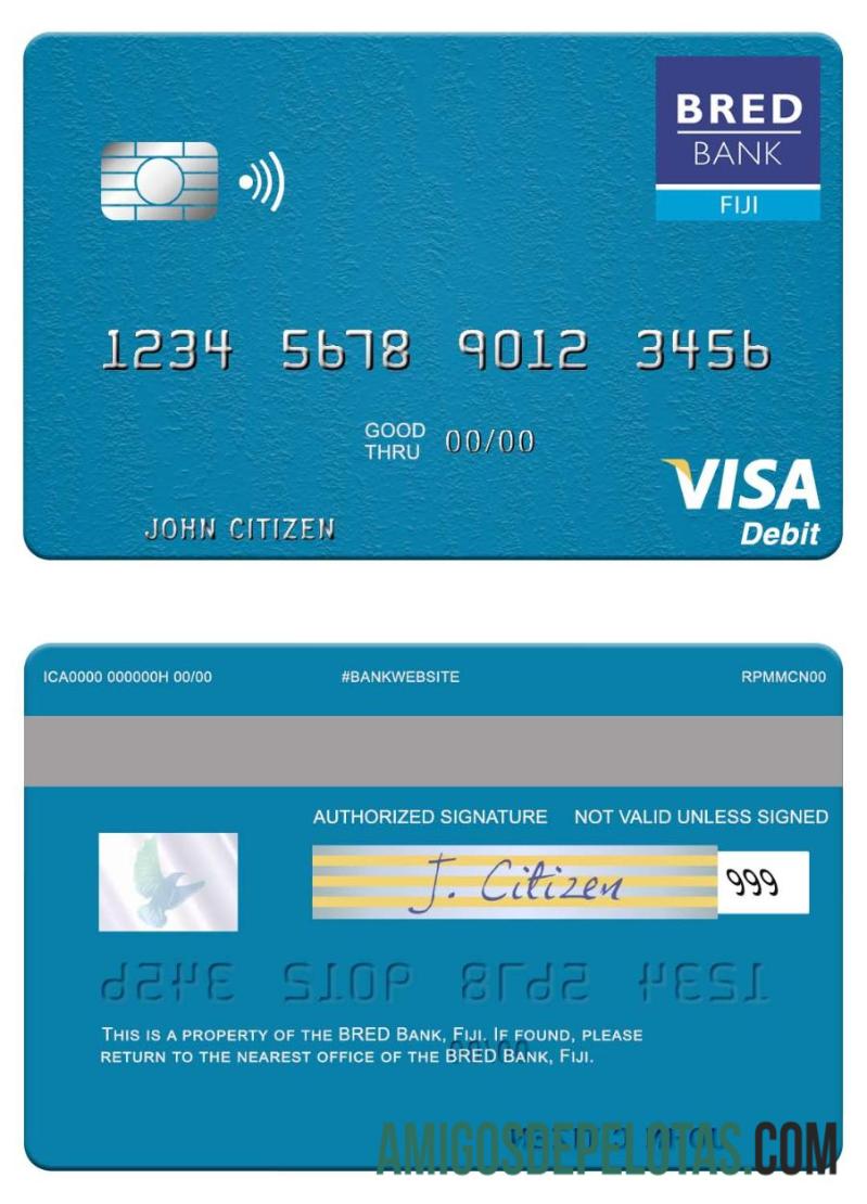 Cartão de débito Visa do banco Fiji BRED amostra
